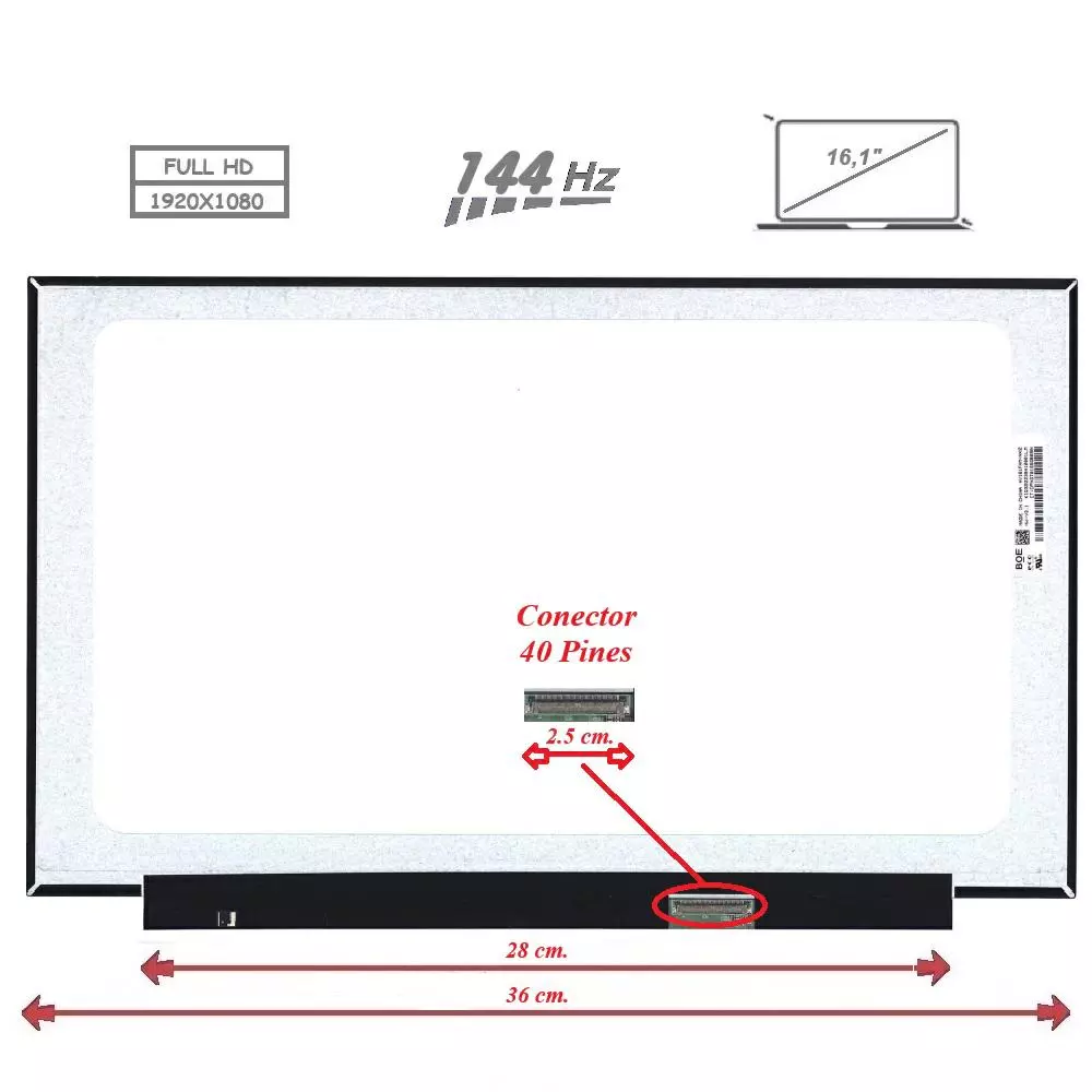Pantalla para port&aacute;til LED 16.1" Slim 40 Pines Full HD Sin Brackets 144 Hz