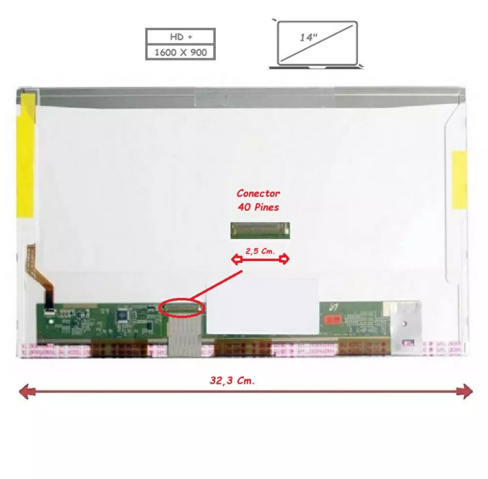 Pantalla para port&aacute;til LED 14" 40 Pines HD+ Sin Brackets