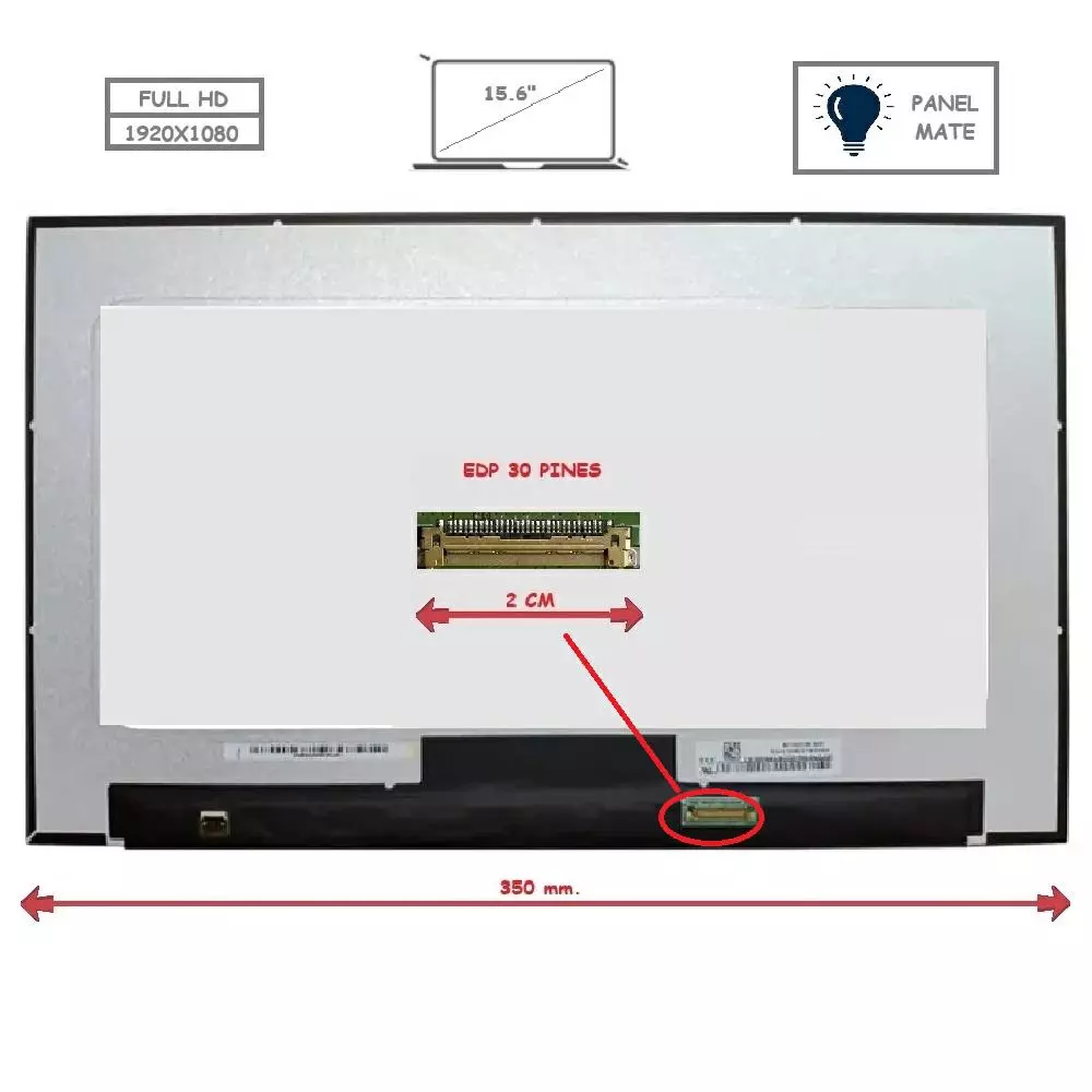 Pantalla para port&aacute;til LED 15.6" Slim 30 Pines Full HD Sin Brackets / Mate / Sin Reborde / NV156FHM-N4V