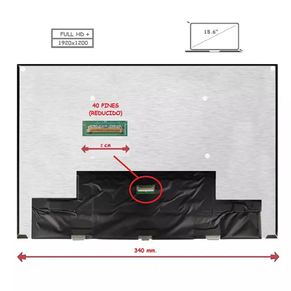 Pantalla para port&aacute;til LED 15.6" 40 Pines Full HD+ Sin Brackets / Sin reborde