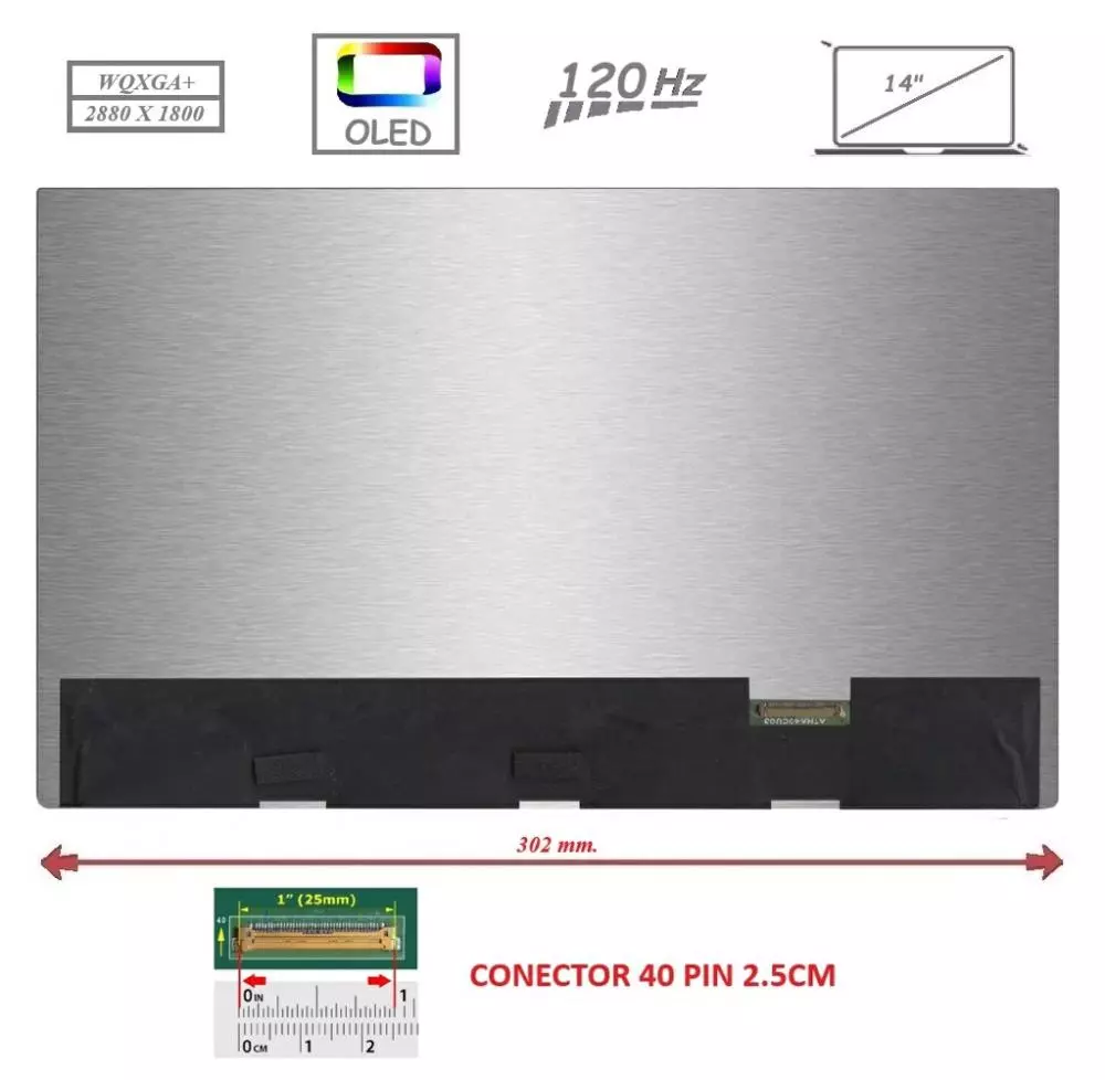 Pantalla compatible para port&aacute;til OLED 14" SLIM 40 Pines 3K 120 Hz Sin Brackets