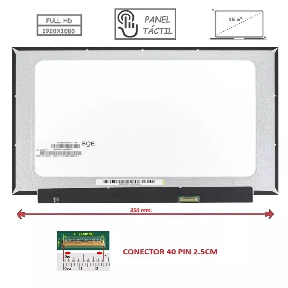Pantalla compatible para port&aacute;til LED 15.6" SLIM 40 Pines T&aacute;ctil FULL HD Sin Brackets