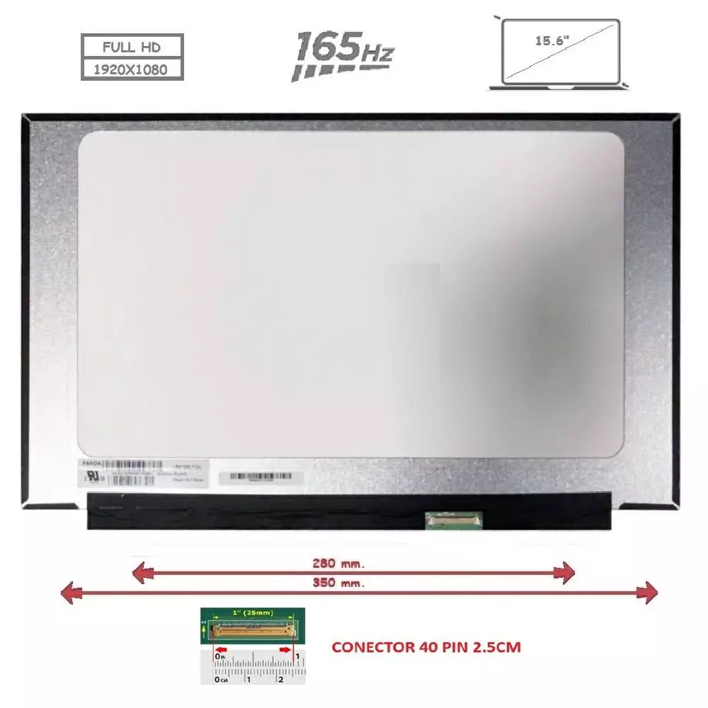 Pantalla compatible para port&aacute;til LED 15.6" SLIM 40 Pines FULL HD Sin brackets 165 Hz