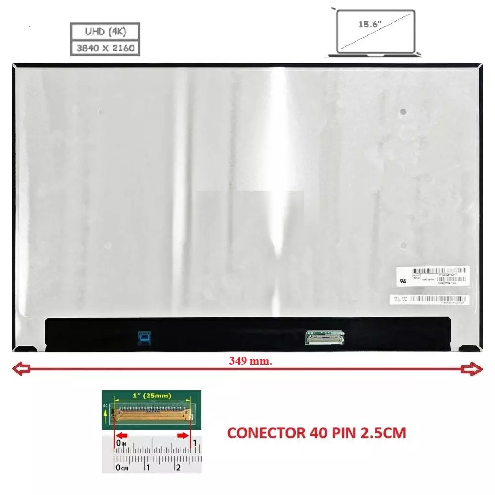 Pantalla compatible para port&aacute;til LED 15.6" SLIM 40 Pines 4K Sin brackets Sin reborde