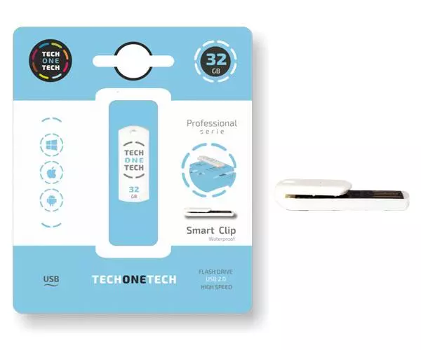 Pendrive Nano Tech One Tech Pro Smart Clip USB 2.0 / 32Gb / Impermeable / Blanco / TEC3003-32