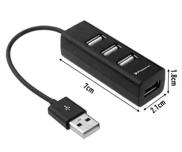 Hub 4 puertos USB 2.0 Phoenix / Dise&ntilde;o compacto / Negro / Ph4usbhub2