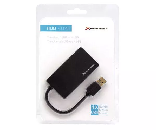 Hub 4 puertos USB 3.0 / 15cm / Phoenix / Negro / PH4USBHUB3