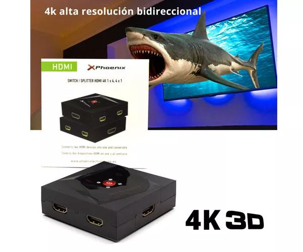 Splitter Hdmi 1x4 / Switch Bidireccional / 4K / 3D / Phoenix / Phhdmisplitter4 / Negro