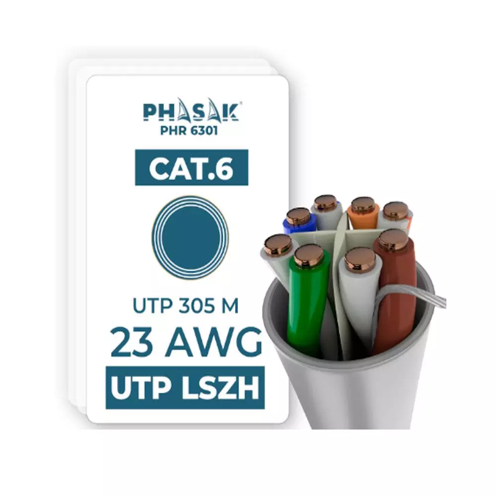 Bobina 305 metros Cat.6 UTP / LSZH Solido / AWG23 / Gris / Phasak PHR 6301