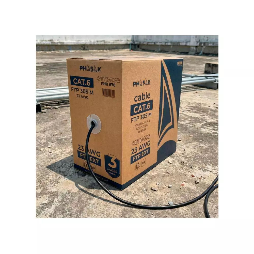 Bobina 305 metros Cat.6 FTP Exterior / Solido / AWG23 / Gris / Phasak PHR 670