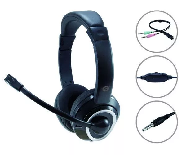 Auriculares con Microfono Conceptronic Polona 02ba / estereo / Adaptador de audio y microfono / VoIp / negro POLONA02BA
