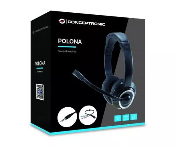 Auriculares con Microfono Conceptronic Polona 02ba / estereo / Adaptador de audio y microfono / VoIp / negro POLONA02BA