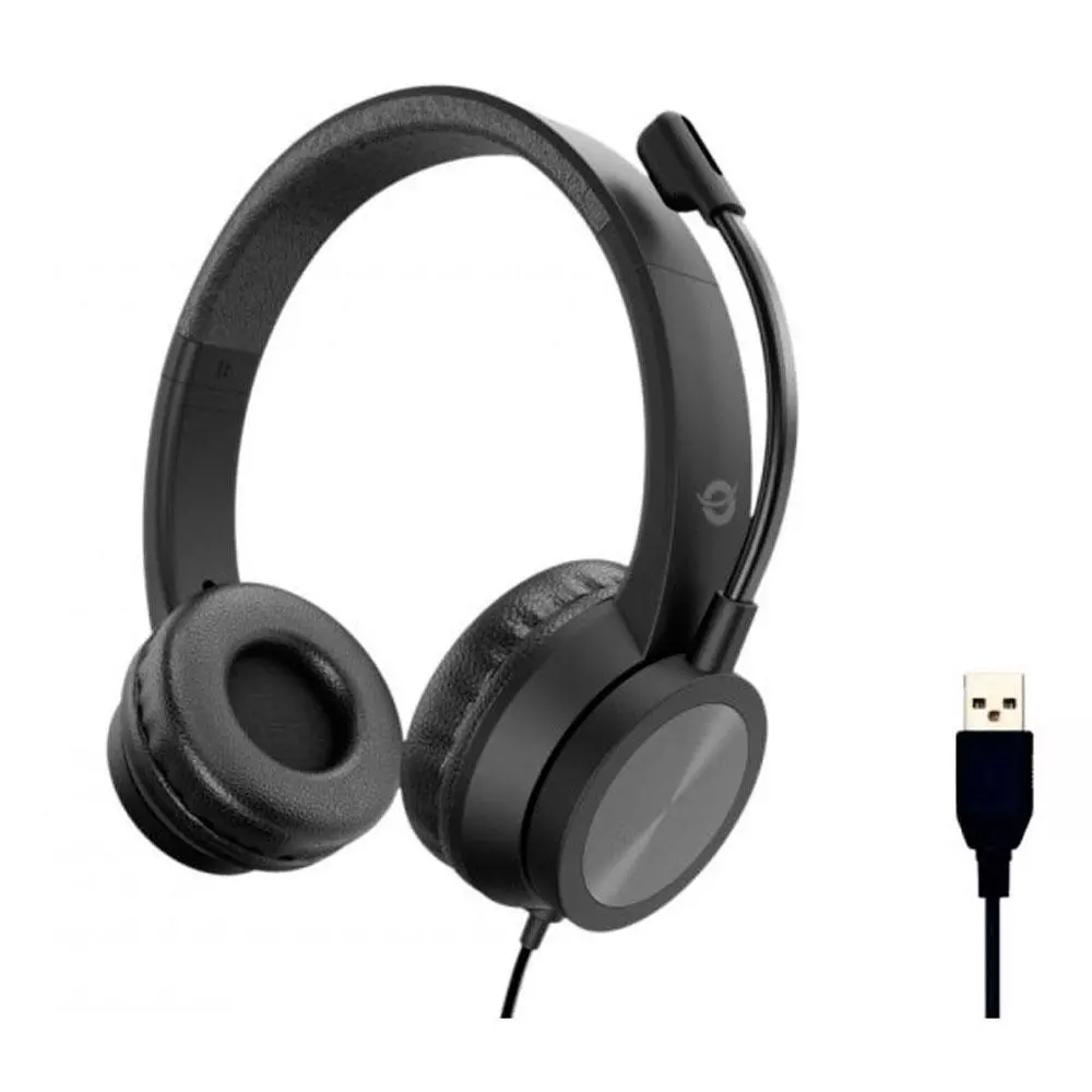 Auriculares con Microfono flexible Conceptronic Polona / Usb / Cancelacion de ruido / Negro / POLONA05B