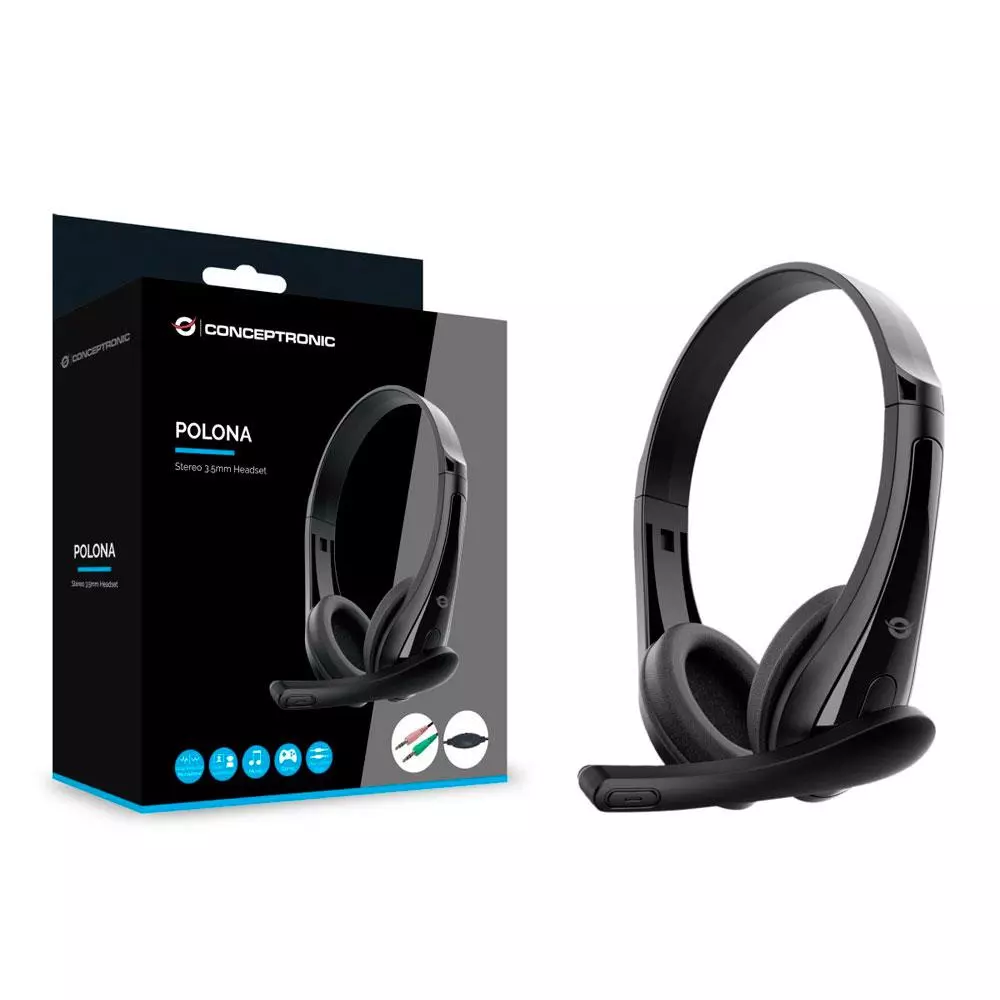 Auricular Conceptronic POLONA06B3T/ Jack 3.5 / 1.8m / Negro / Microfono giratorio
