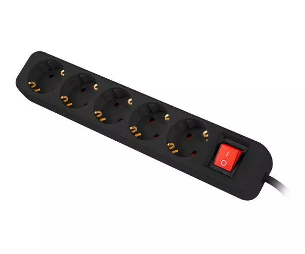Regleta 5 tomas Lanberg / Proteccion infantil / Cable 3m /  Negra  / ps1-05f-0300-bk