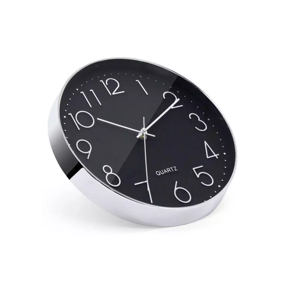 Reloj de pared SH0178  Negro - Plata / 30x30x4cm 12" / Silencioso / Bateria 1xAA / Mayou 5301780