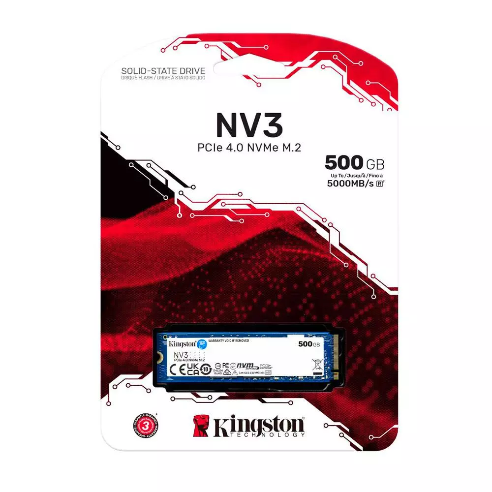 Disco Duro SSD M.2 Pcie 4.0 Nvme Kingston NV3 / 500Gb / M.2 2280 / 5.000-3.000 MB/s / SNV3S/500G