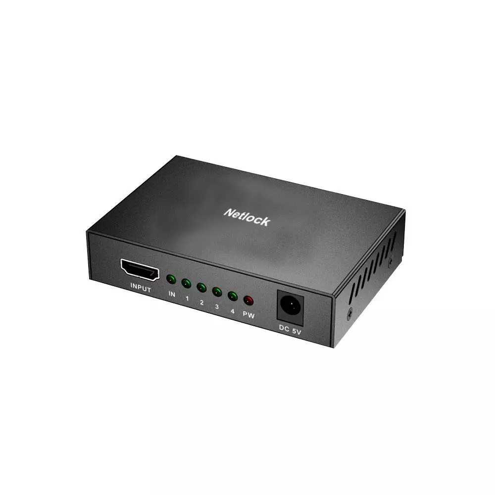 Splitter HDMI 1x4 / 4K 30Hz / Alimentado / Incluye cargador / Netlock / SP-HDMI-4A
