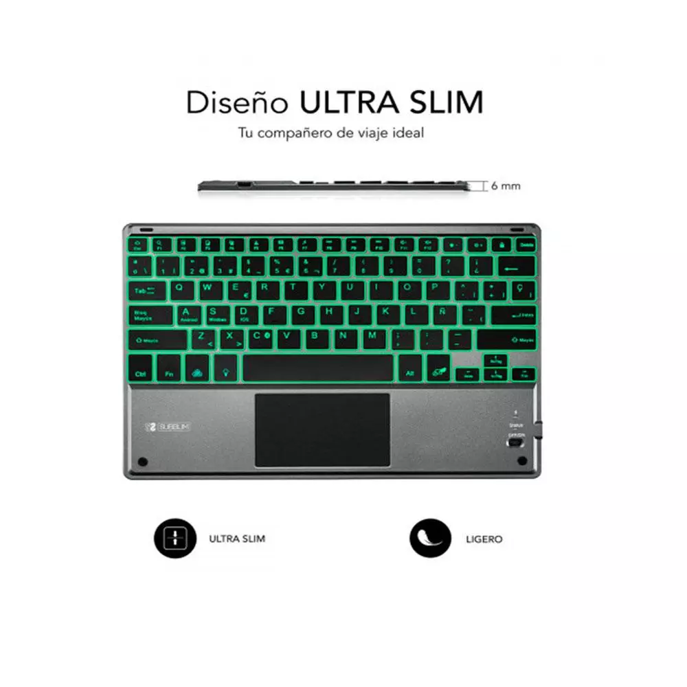 Teclado Bluetooth Subblim Smart / Retroiluminado / Touchpad / Gris / SUB-KBT-SMBT51