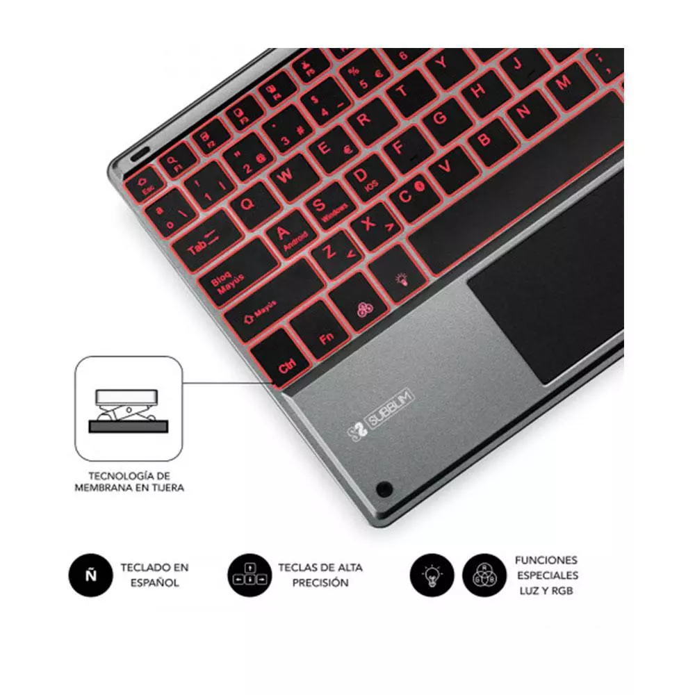 Teclado Bluetooth Subblim Smart / Retroiluminado / Touchpad / Gris / SUB-KBT-SMBT51