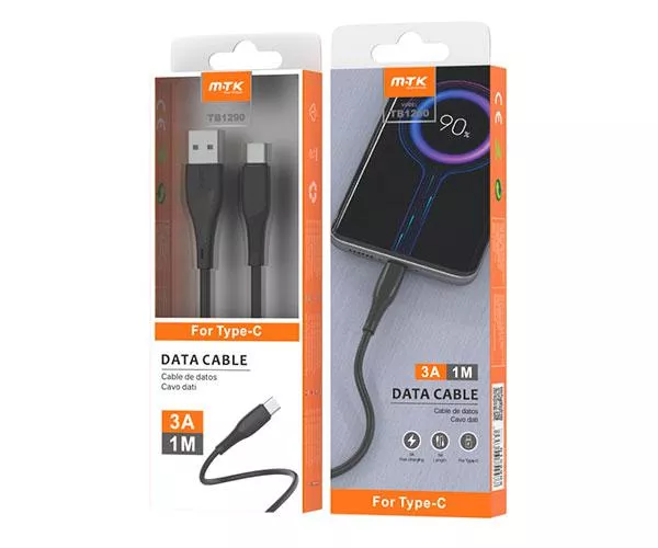 Cable datos USB 2.0 a Type-C / 1m / 3.4a / Carga rapida / Tb1290 / Blanco/ Mtk