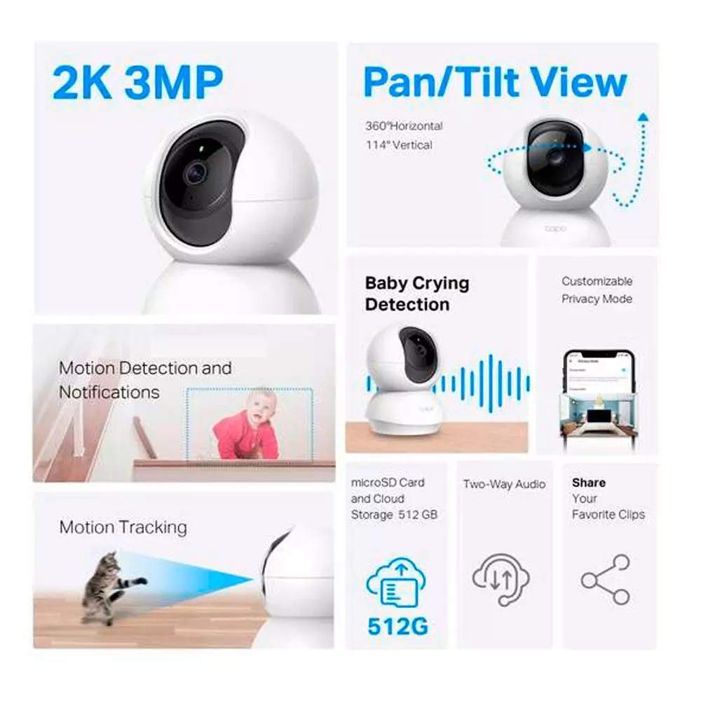 &divide; Camara ip wifi tp-link tapo tc71 pan tilt 2k 3mp 2way audio movimiento 360? h 114? v v.nocturna comp
