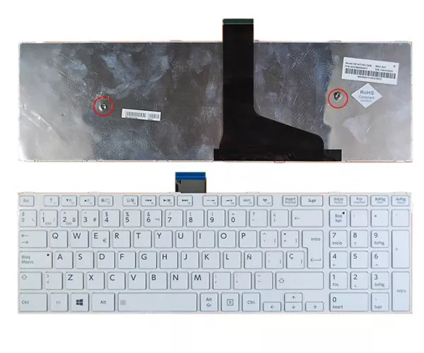 Teclado compatible para port&aacute;til TOSHIBA Satellite c50/ c50d/ c55/ c55d blanco con marco