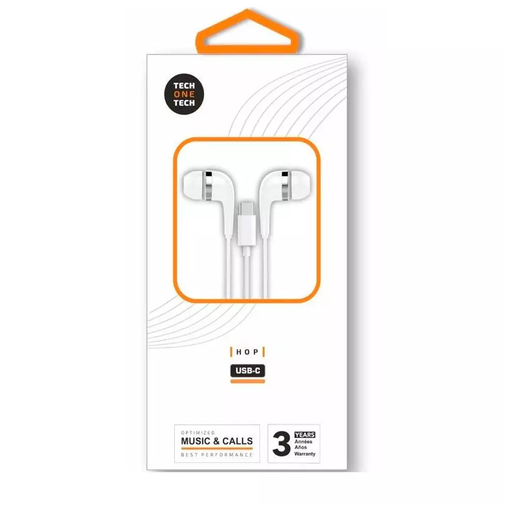 Auriculares Intrauditivos earTECH Hop / Micr&oacute;fono / Type-C 1.2m / Blancos / TEC1304 / Tech One Tech