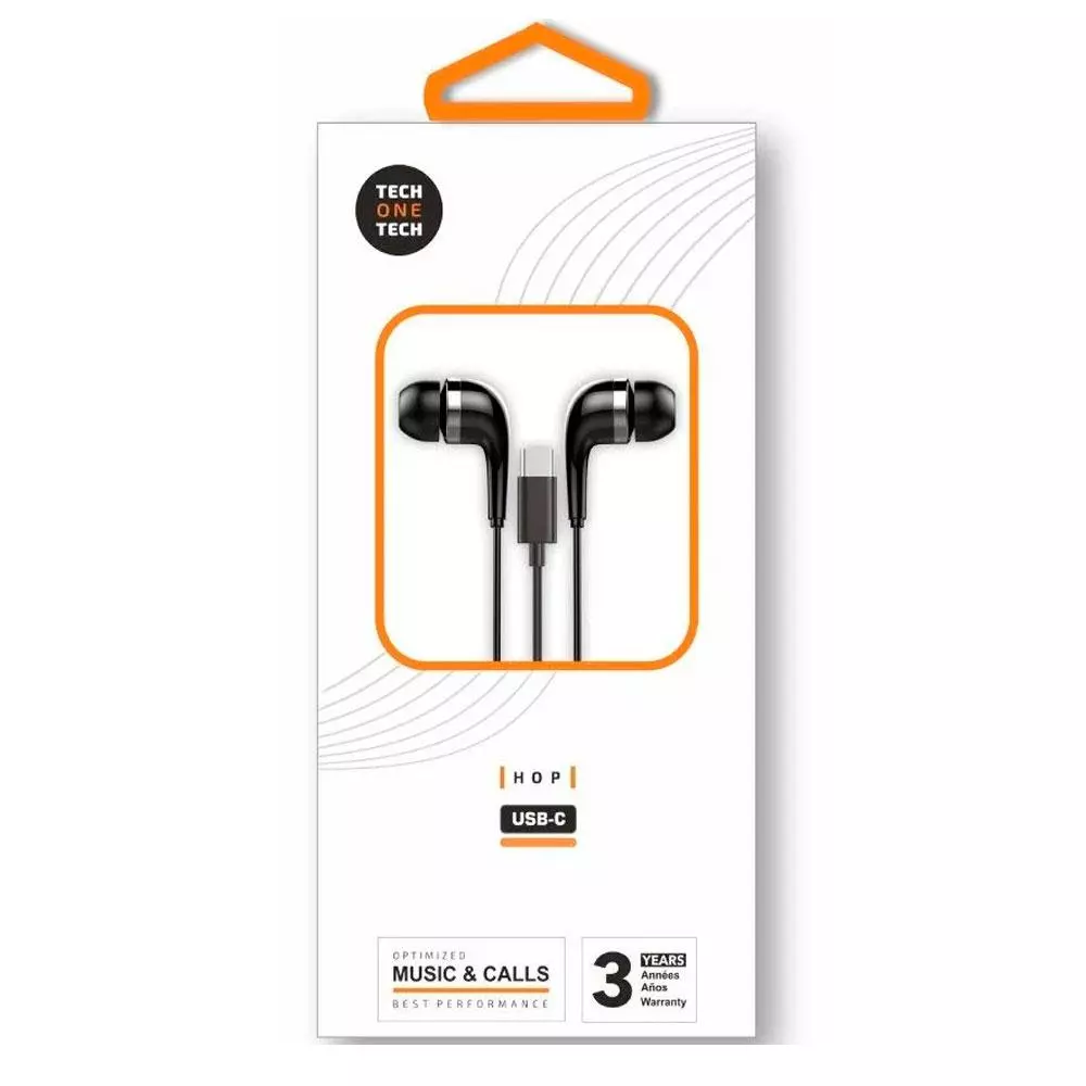Auriculares Intrauditivos earTECH Hop / Micr&oacute;fono / Type-C 1.2m / Negros / TEC1305 / Tech One Tech