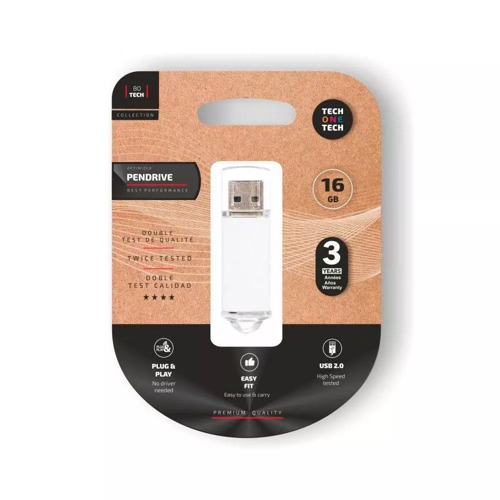 Pendrive Tech One Tech USB 2.0 Basic / 16Gb / Blanco / TEC3005-16
