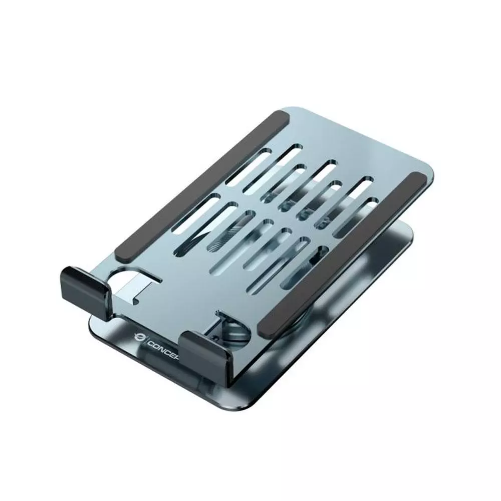 Soporte universal aluminio para Smartphone Conceptronic / Giratorio - Plegable  / Rotacion 360&ordm; / Altura Ajustable / Gris / THANA08G
