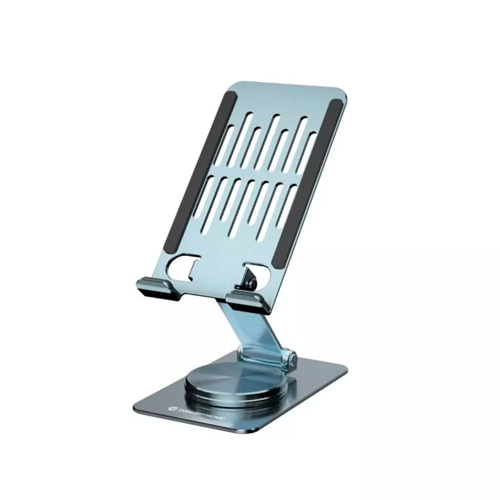 Soporte universal aluminio para Smartphone Conceptronic / Giratorio - Plegable  / Rotacion 360&ordm; / Altura Ajustable / Gris / THANA08G