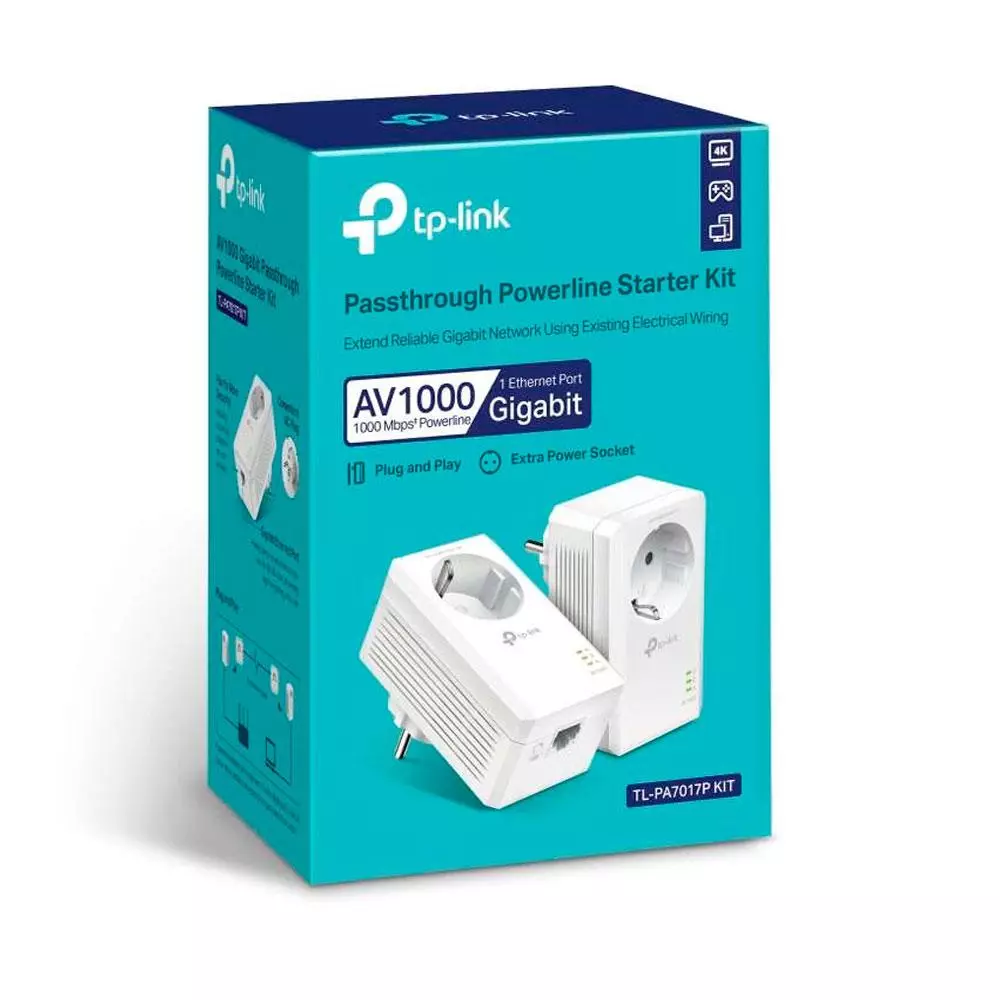 &divide; Homeplug tp-link powerline 1000mb pa7017kit passthrough 1p giga kit 2 unidades