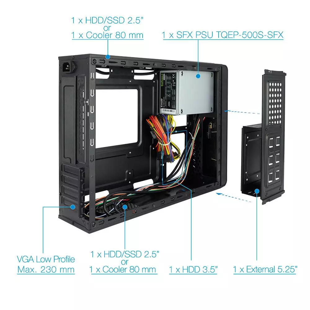 Caja Slim Micro ATX Tooq TQC-3005U3 / Fuente SFX 500w / USB 3.0 / Negra