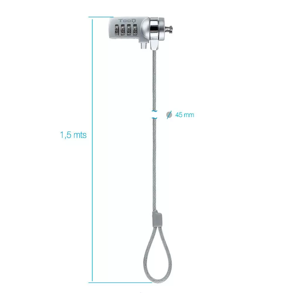 Cable de seguridad para portatil con combinacion / 1.5 m / Gris / Tooq / TQCLKC0015