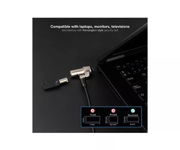 Cable de seguridad Nano para portatil con llave / 1.5 m / Gris Oscuro / Tooq / Bloqueo Llave  TQCLKC0045-G