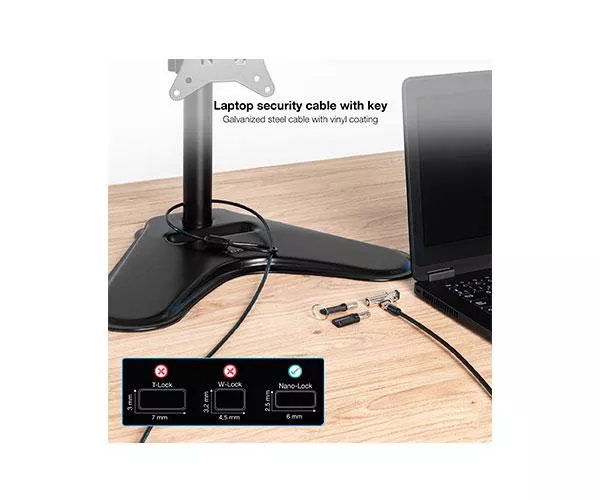 Cable de seguridad Nano para portatil con llave / 1.5 m / Gris Oscuro / Tooq / Bloqueo Llave  TQCLKC0045-G