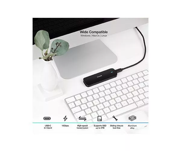 Caja externa SSD M.2 NVMe PCIe Type-C 3.1 Gen2 / Tooq / Aluminio / Negra / TQE-2201B