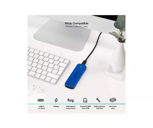 Caja externa SSD M.2 NVMe PCIe Type-C 3.1 Gen2 / Tooq / Aluminio / Azul / TQE-2201BL