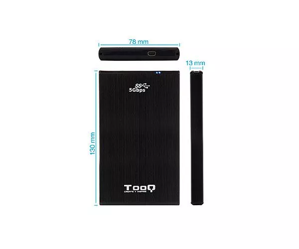 Caja externa aluminio 2.5 USB 3.1 Sata Tooq Negra 9.5mm TQE-2522B