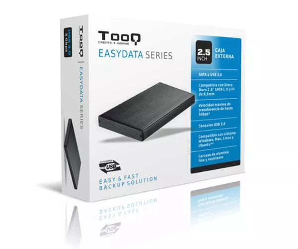 Caja externa aluminio 2.5 USB 3.1 Sata Tooq Negra 9.5mm TQE-2527B