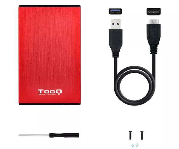 Caja externa aluminio 2.5 USB 3.1 Sata Tooq Rojo 9.5mm TQE-2527R