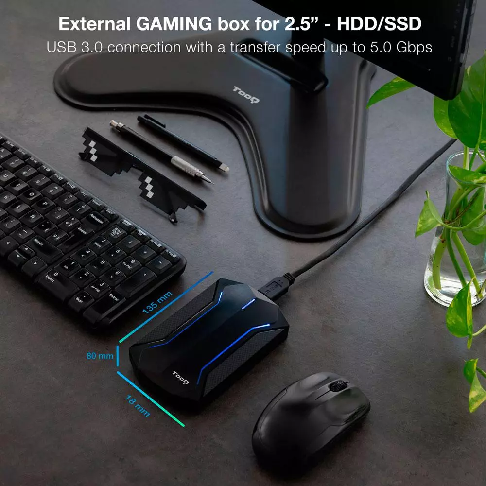 Caja externa Gaming 2.5 USB 3.0/3.1 Gen 1 / Sata / Tooq / 9.5mm / Leds Multicolor / TQE-2599RGB