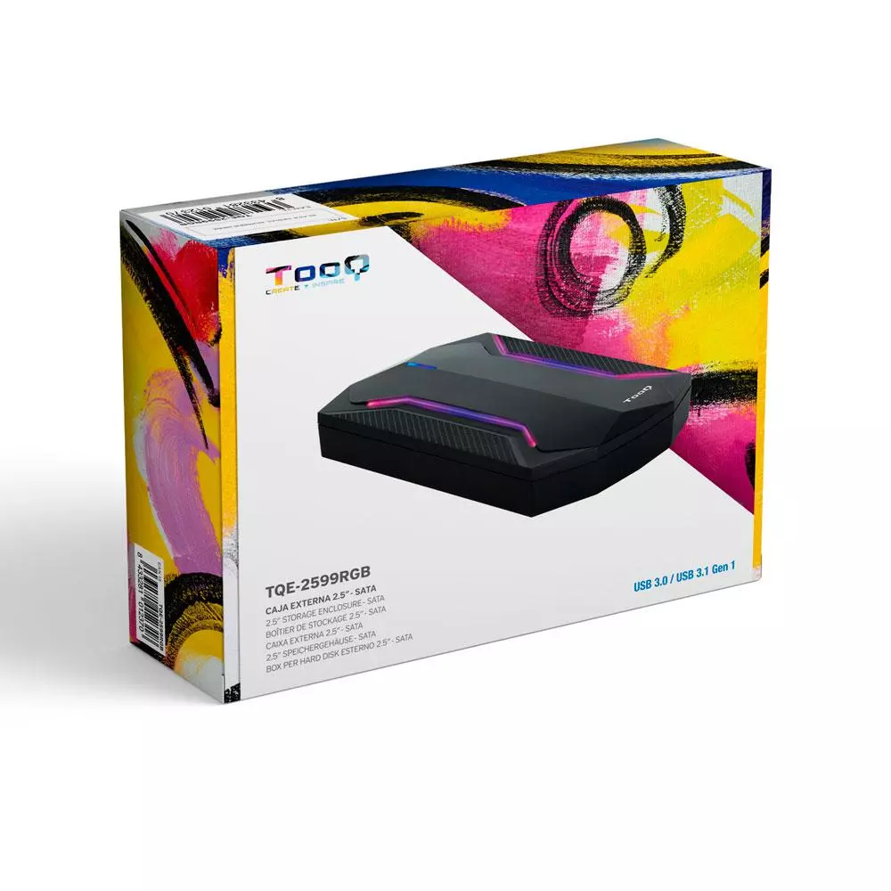 Caja externa Gaming 2.5 USB 3.0/3.1 Gen 1 / Sata / Tooq / 9.5mm / Leds Multicolor / TQE-2599RGB