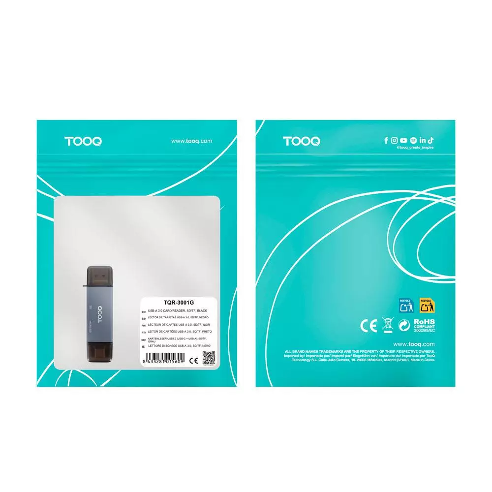 Lector de Tarjetas externo MicroSd 4 en 1 Tooq Tqr-3001G / USB / Type-C / Lightning / Micro USB