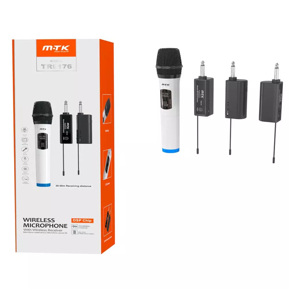 Microfono inalambrico TR9176 / Receptor 30-50m / Chip DSP / Blanco / MTK