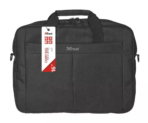 Maletin portatil Trust Primo Negro / Hasta 16 pulg. / Correa al hombro ajustable / Compartimento principal acolchado  21551