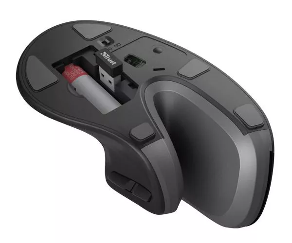Raton Inalambrico Trust Verro Ergonomico / Angulo 60&ordm; / 1000-1600dpi / Negro
