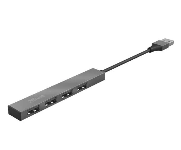 Hub 4 puertos USB 2.0 / Trust Halix / Aluminio / Dise&ntilde;o metalico y compacto  23786