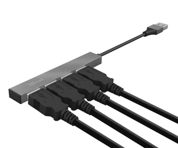 Hub 4 puertos USB 2.0 / Trust Halix / Aluminio / Dise&ntilde;o metalico y compacto  23786